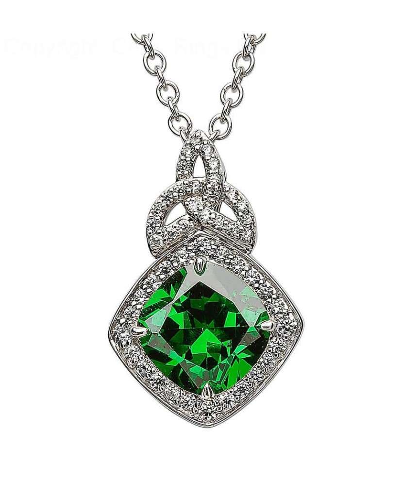 Silver Trinity Knot Pendant with Green CZ