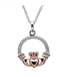 Silver and Rose Gold Claddagh Pendant