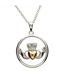 Claddagh Silver Gold Plate Heart Pendant