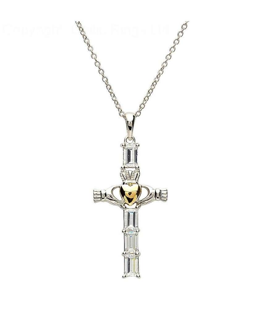 Silver Claddagh Cross with Gold Heart