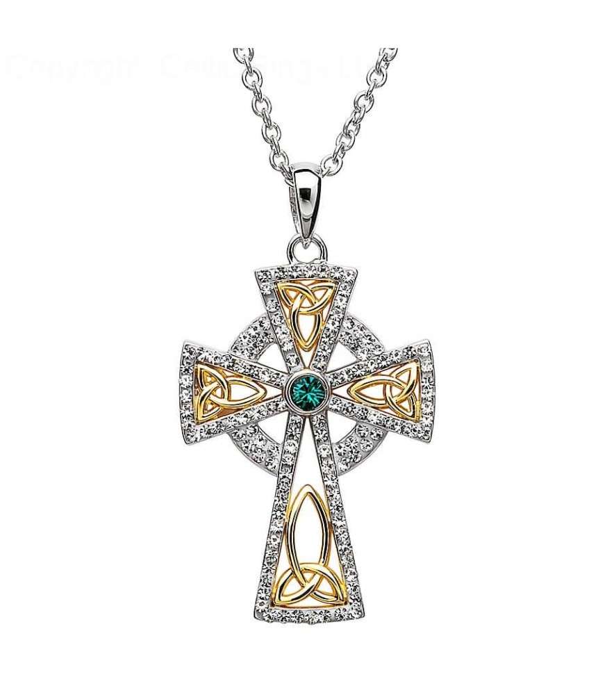Vergoldetes Kreuz mit Kristallen - Silber
