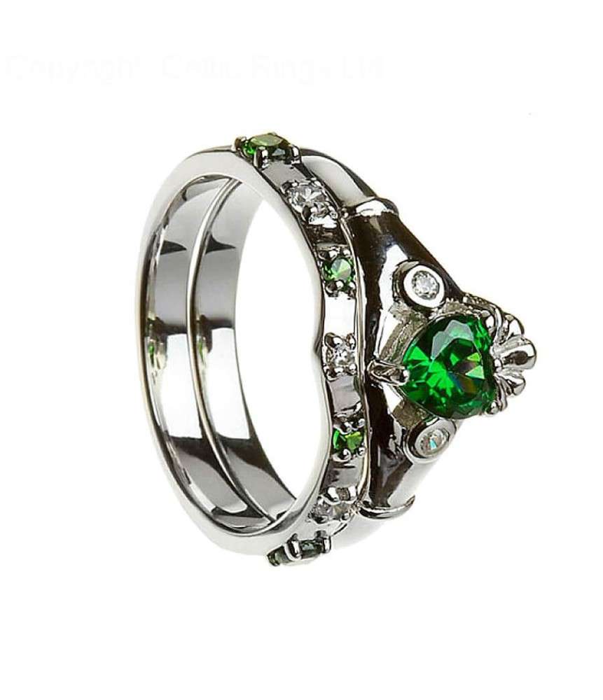 Smaragd Claddagh mit passendem Band - Silber