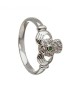 Emerald and Diamond Cluster Claddagh Ring - White Gold