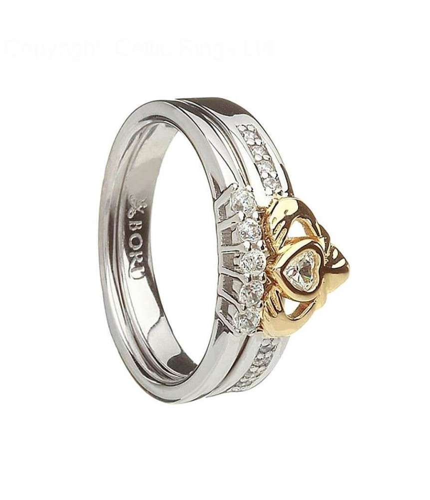 10K and Silver Claddagh Ring with Matching Band