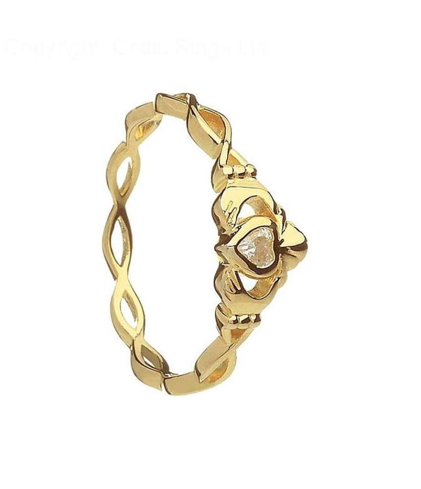 Unendlichkeit Knoten Claddagh Ring mit KZ - Gelbes Gold
