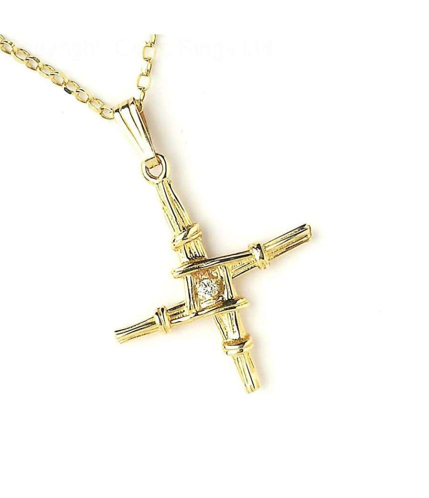 Petite croix de Brigid avec diamant - or jaune