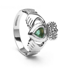 Smaragd Herz Claddagh Ring - Weißes Gold