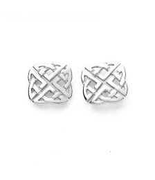 Celtic Square Stud Earrings - White Gold or Silver