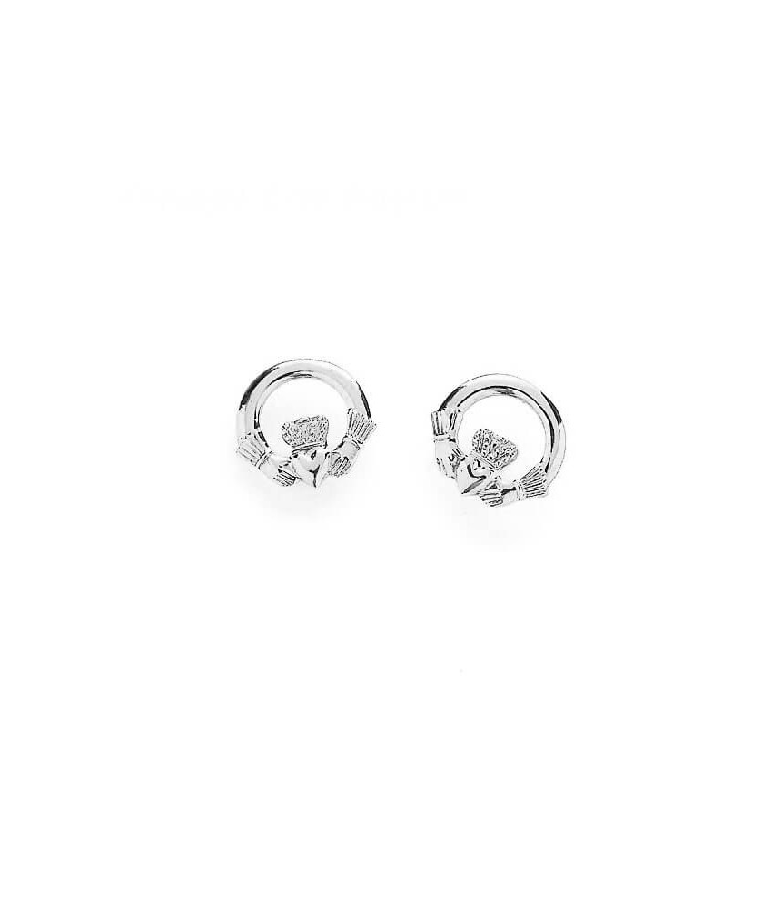 Baby Claddagh Earrings - White Gold or Silver