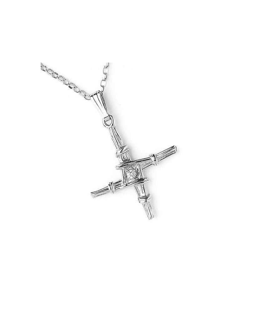 Petite croix de Brigid avec diamant - Argent ou or blanc