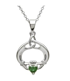 Claddagh Pendant with May Birthstone - Silver