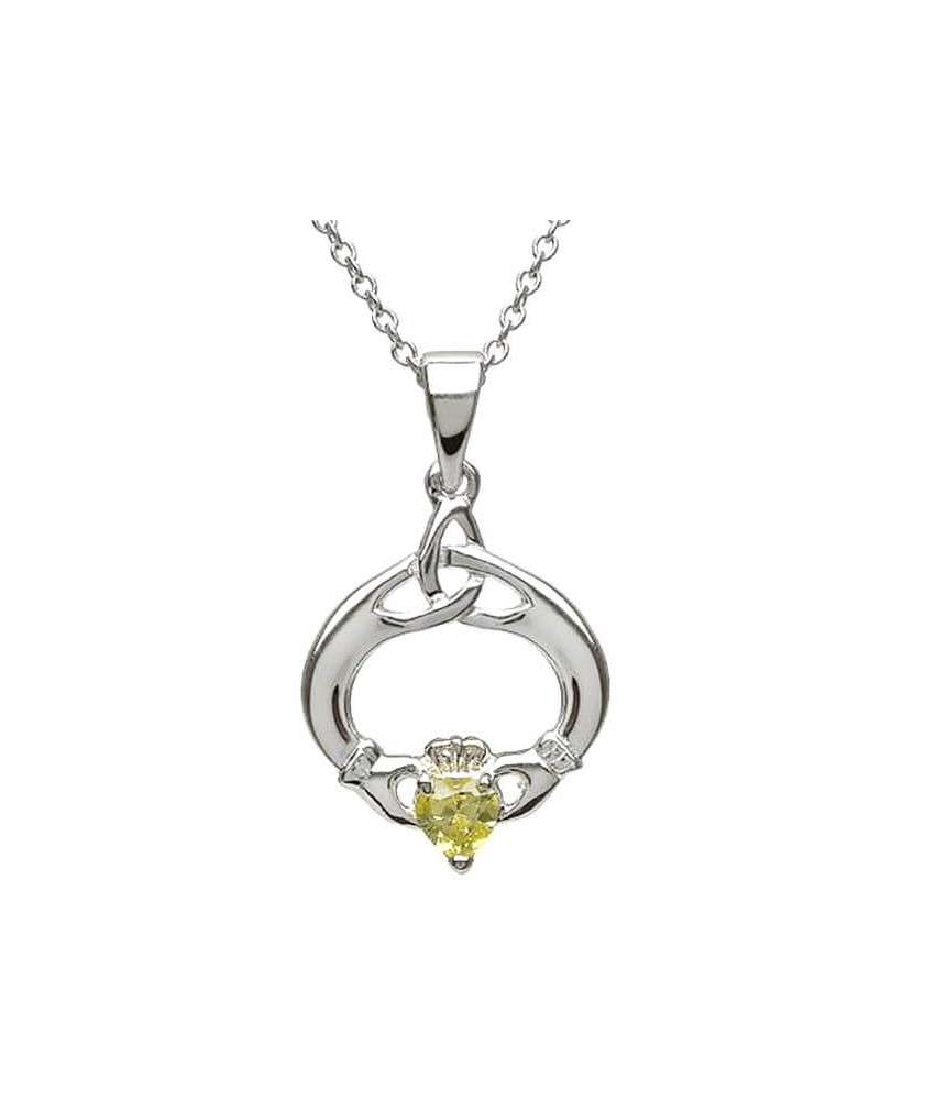 Claddagh Pendant with August Birthstone - Silver