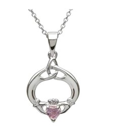 Claddagh Pendant with October Birthstone - Silver