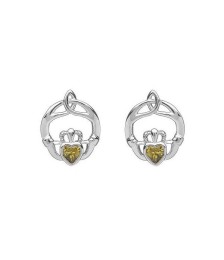 August Birthstone Claddagh Earrings - Silver