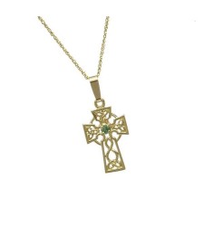 Small Cross with 1 Emerald - Yellow Gold