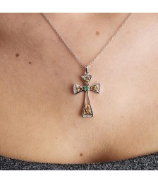 Emerald Trinity Cross - On Neck