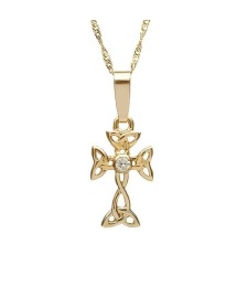 Kleines keltisches Kreuz mit Diamant - Gelbes Gold