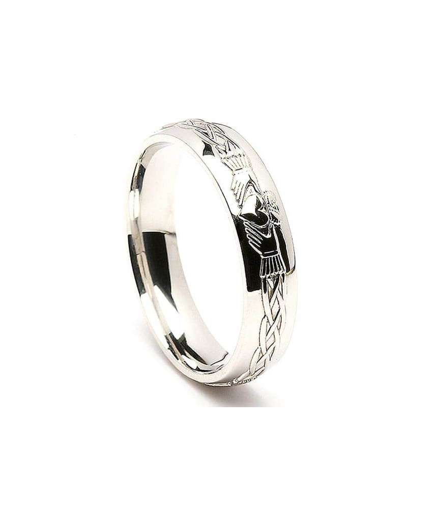 Herren Gravierte Silber Claddagh Ring
