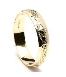 Mens Engraved Claddagh Wedding Ring