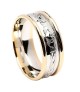 Men's Engraved Claddagh Wedding Ring with Yellow Trim