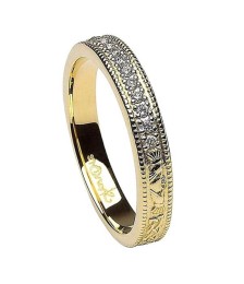 Narrow Diamond Claddagh Wedding Ring - Yellow Gold