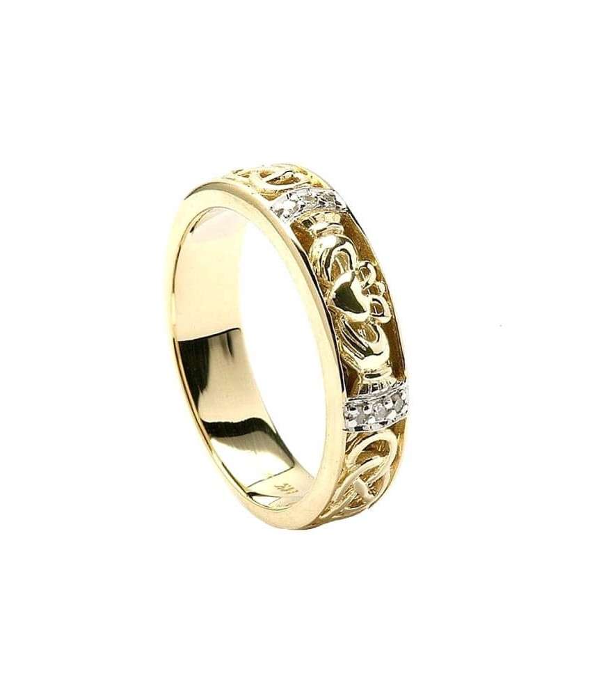 Women's Diamond Claddagh Wedding Ring - Yellow Gold