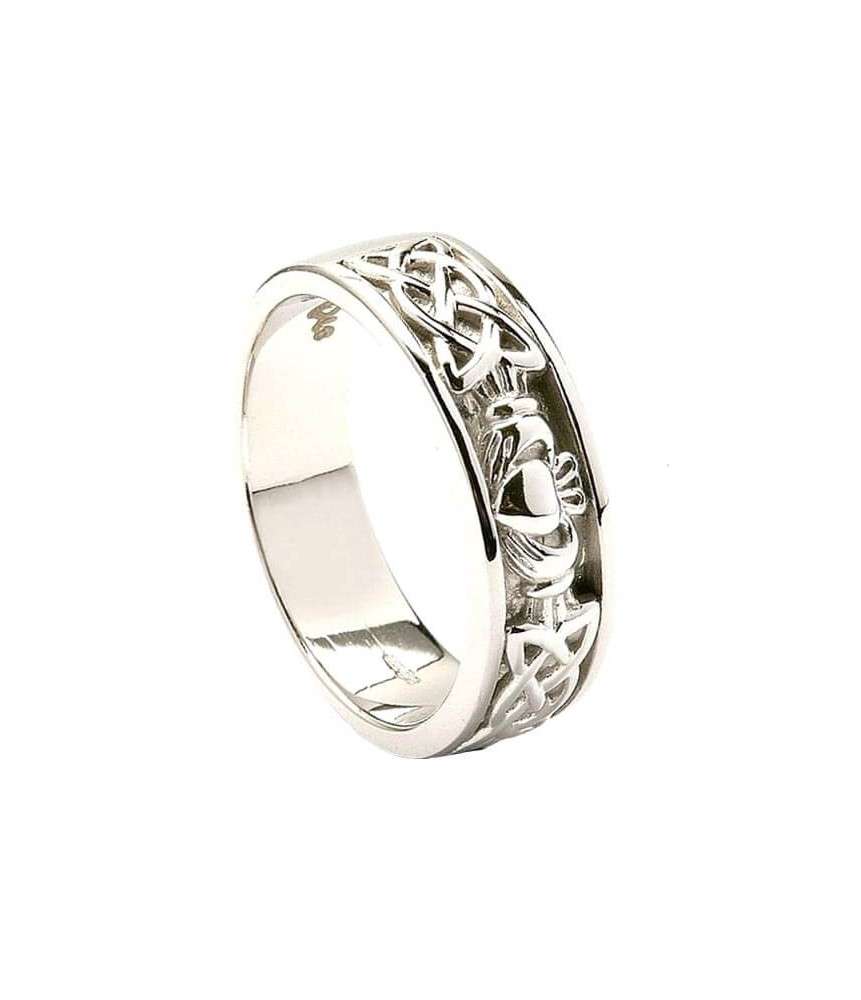 Mens Celtic Knot White Gold Claddagh