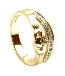 Claddagh Ring mit Diamantbesatz - Weißgold