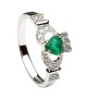Emerald & Diamond Claddagh Ring - White Gold