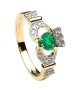 Claddagh with Emerald & Diamonds - Yellow Gold