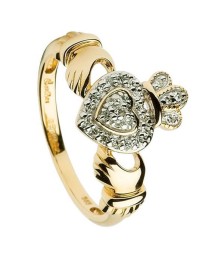 Diamant besetzte Damen Claddagh Ring