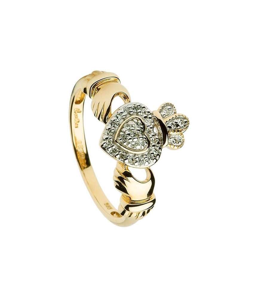Womens Diamond Encrusted Claddagh Ring