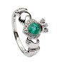 Smaragd Herz Claddagh Ring mit Diamanten - Weißes Gold