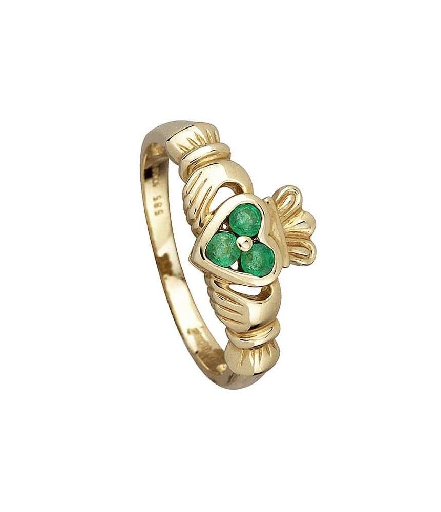 Claddagh-Ring mit drei Smaragden - Gold