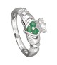 Claddagh-Ring mit drei Smaragden - Weißes Gold