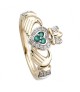 Gold Diamond & Emerald Claddagh Ring