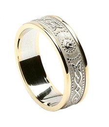 Damen Schmale irische Ring mit Trim - Weiß mit gelber Leiste
