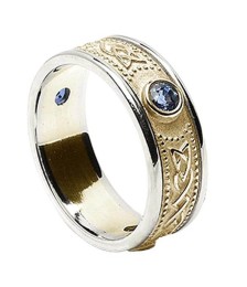 Celtic Shield Ring with Sapphires - Yellow with White Trim