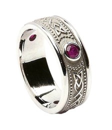 Celtic Shield Ring with Ruby - All White Gold