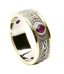 Celtic Shield Ring with Ruby - With Yellow Trim