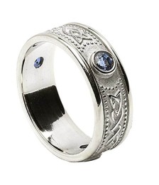 Celtic Shield Ring with Sapphires - All White Gold