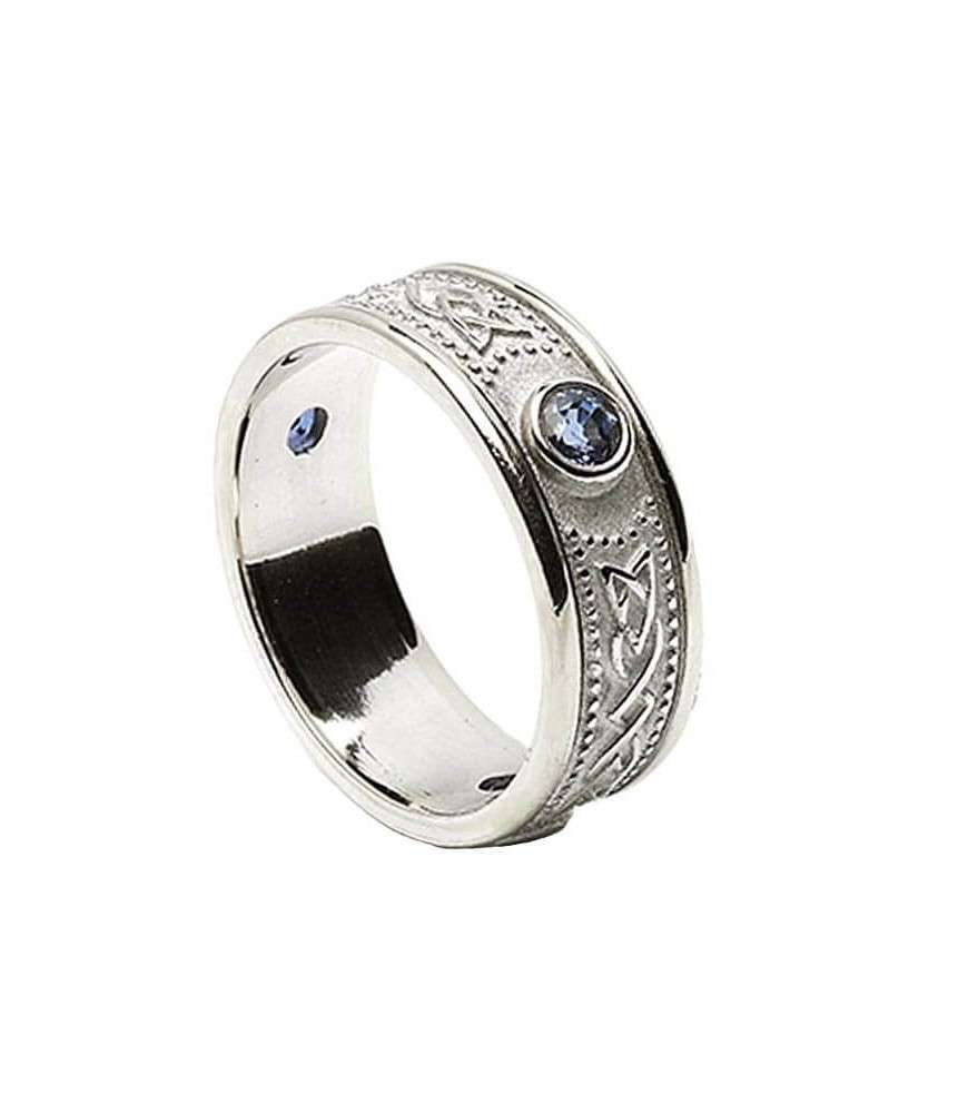Keltisches Schild Ring mit Saphiren - Alles weißes Gold