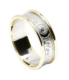 Women's Irish Wedding Ring with Trim - Silver with Gold Trim