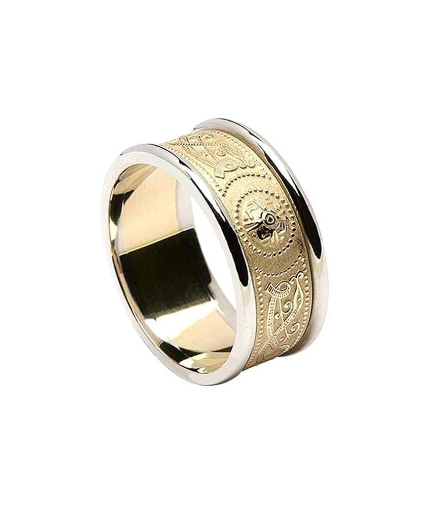 Men's Irish Wedding Ring with Trim - Yellow with White Trim