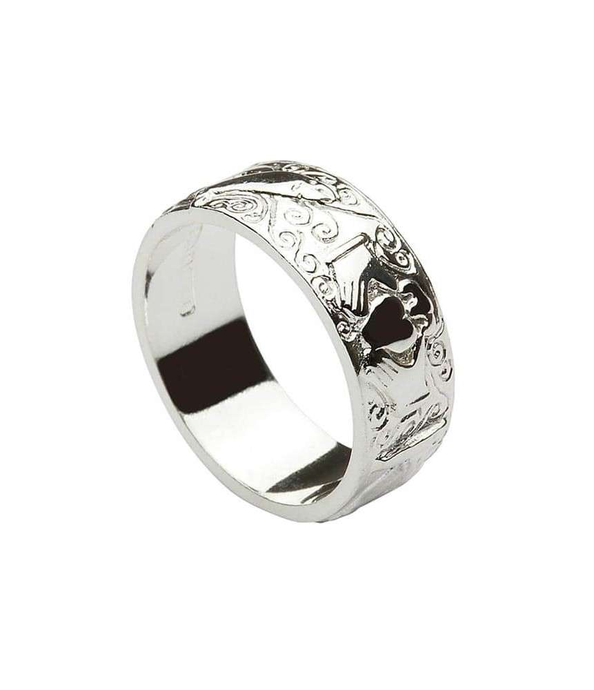 Mens Engraved Claddagh band - Silver