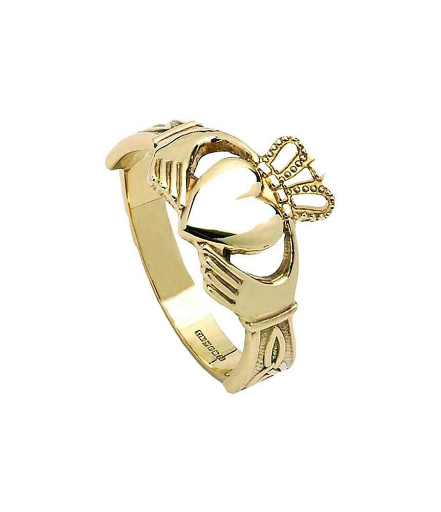 Mens Claddagh with Trinity Knots - Yellow Gold