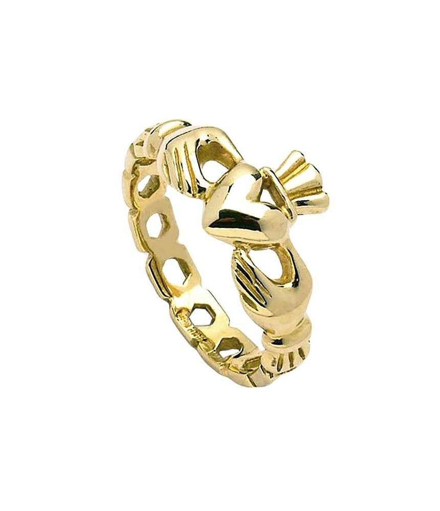Womens Chain Link Claddagh Ring - Yellow Gold