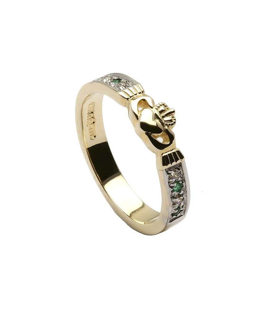 Claddagh KZ Smaragd Ring - Gelbes Gold