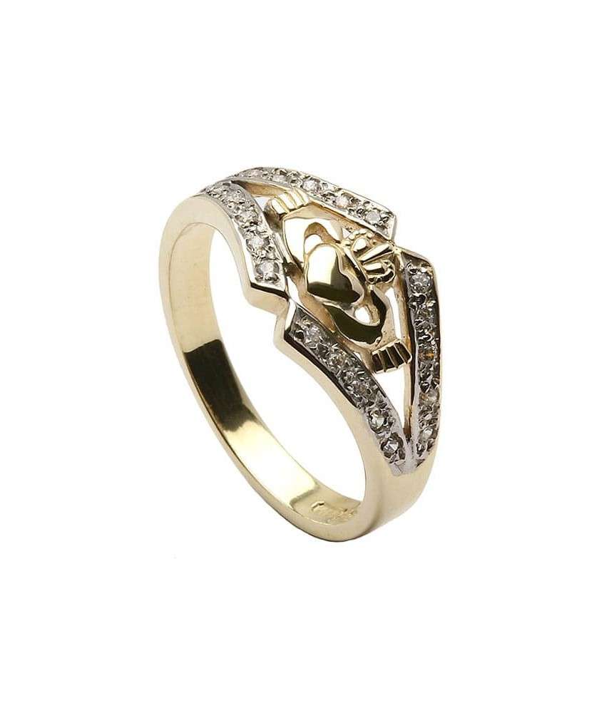 Claddagh Ring mit KZ-Besatz - Gelbes Gold