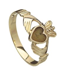 Gold Claddagh with Connemara Marble